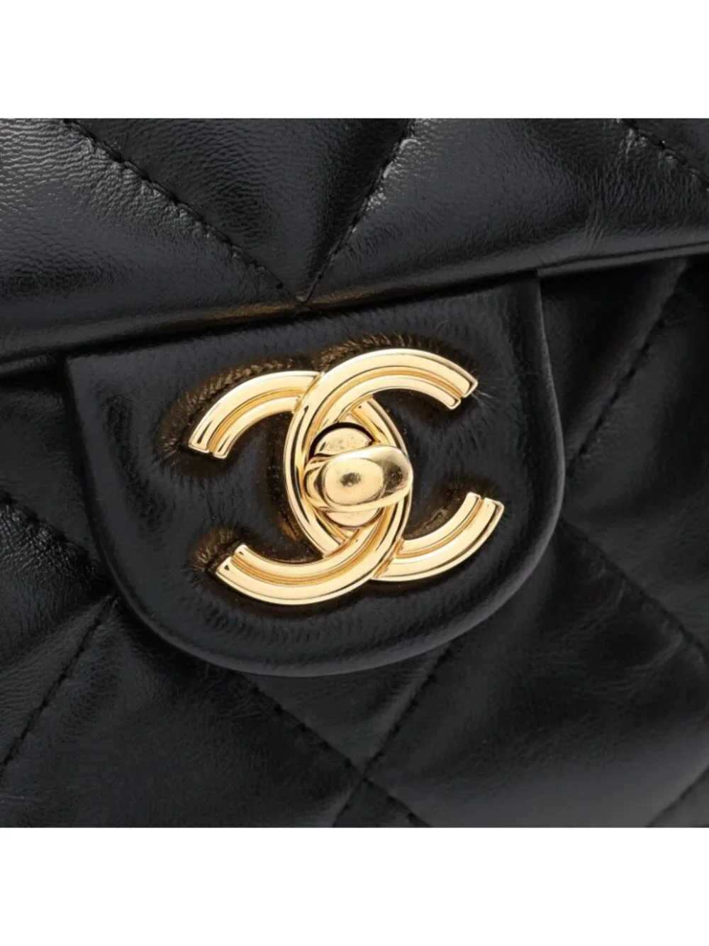 Chanel Shoulder Bag Quilted Top Handle Black Lambskin Top 2-Way Chain